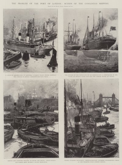 The Problem of the Port of London, Scenes of the Congested Shipping by Charles John de Lacy